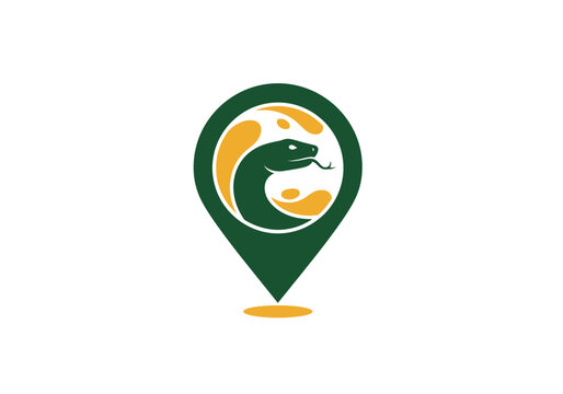 Green snake head inside map pin location marker logo