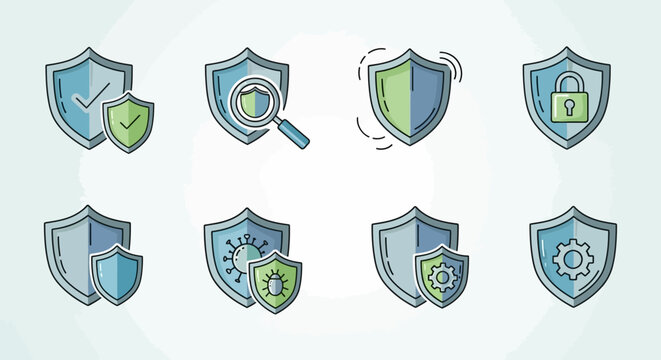 Collection of Shield Icons Representing Security and Protection Concepts.