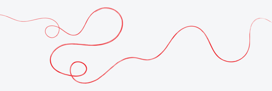 Red thread isolates on a white background. red thread looped in a circle form, symbolizing vector. line of red yarn, long red thread. Vector Illustration . EPS 10 .