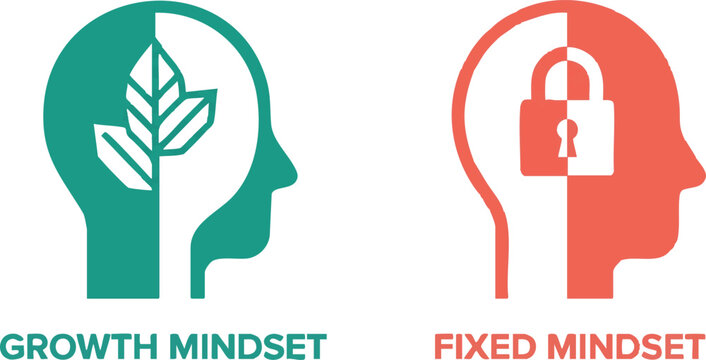 Growth Mindset vs Fixed Mindset Concept Psychology and Personal Development Illustration