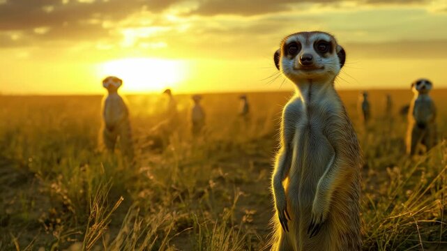 Sunset with Meerkats