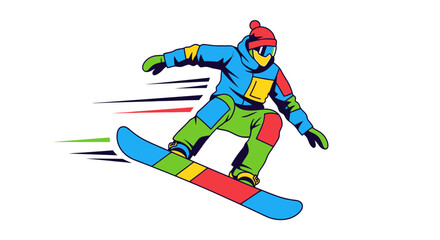Fototapeta premium Snowboarder in colorful vector illustration with motion lines and white background