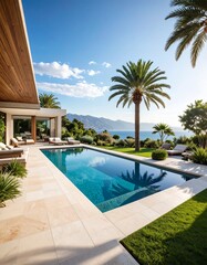 Fototapeta premium Moderne Gartengestaltung mit luxuriösem Infinity-Pool
