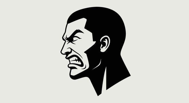 Angry Man Profile Silhouette, Aggressive Expression, Frustration, Rage, Dark Style