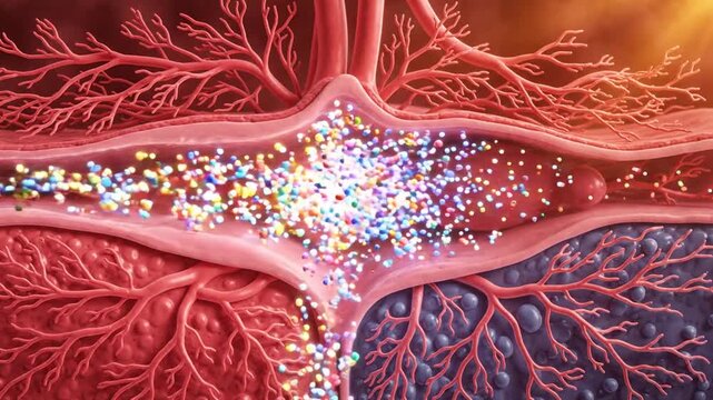 Blood Placental Barrier Nutrient Transfer Process 3D Animation In Human Body With Sun Flare