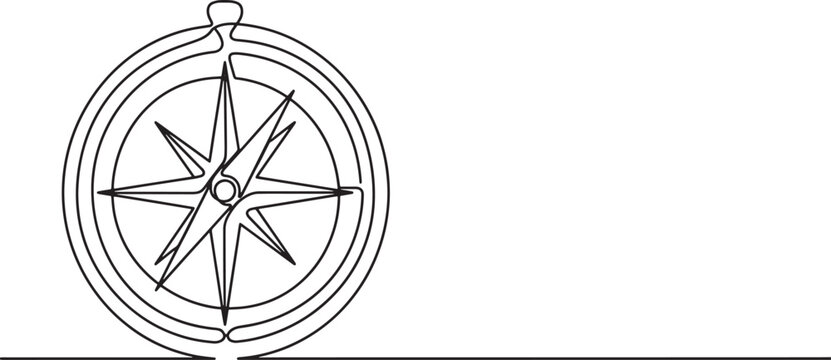 Stylized singleline drawing of a vintage compass rose isolated on transparent background