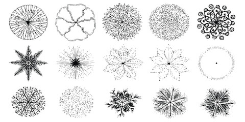 Top view collection of architectural trees bushes and plants for landscape design planning vector illustration. © Artful