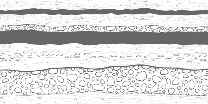 Underground soil layers cross section with rocks ground textures and geological strata vector illustration.
