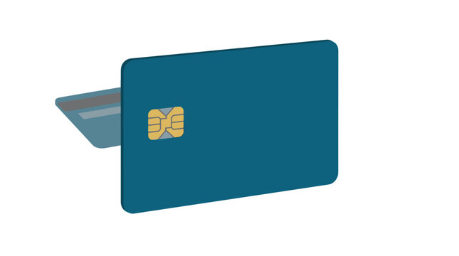 Blue credit card with chip and partial view of a card reader PNG Isolated on transparent background