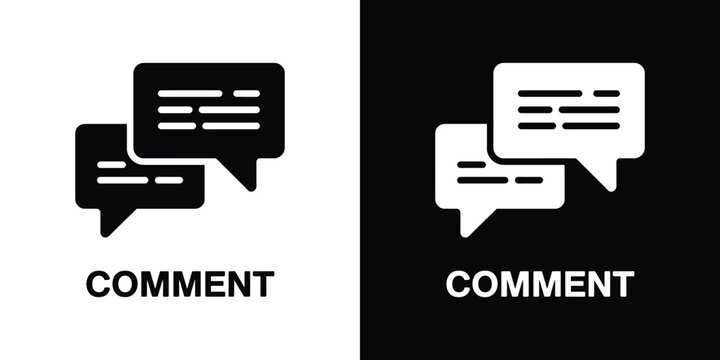 Black and white of a comment with speech bubble, two versions comment speech bubble left side