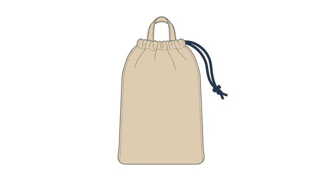 Beige fabric drawstring pouch with blue cord for storage and organization PNG Isolated on transparent background