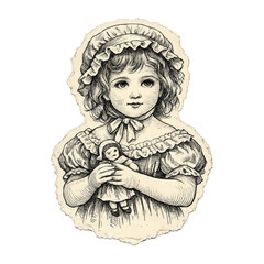 Fototapeta premium PNG Vintage child holding doll.