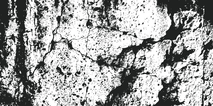 Rugged stone surface texture with deep fissures and weathered cracks in black and white for high impact industrial and architectural material background design projects