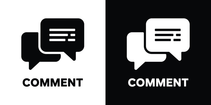 Black and white of speech bubble with "comment" text comment text label minimalist flat communication symbol