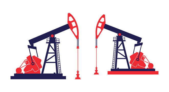 Oil pump jacks two color vector illustration on a white background