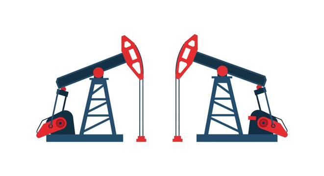 Oil pump jacks flat vector illustration on a white background