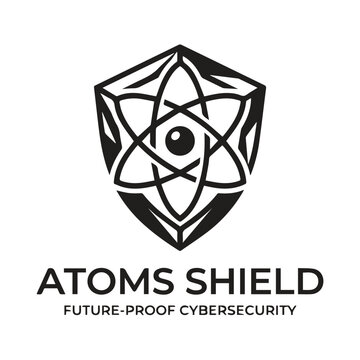 Atoms shield cybersecurity conceptual logo with cybersecurity, security