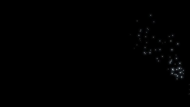 Luxury white glitter sparkle trail with twinkling magic stars, glowing fairy dust particles, shimmering starlight line burst, elegant pixie dust animation on black screen for motion graphics 4k