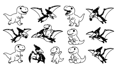 Dinosaur and Pterodactyl Cartoon Character Collection Vector Set © Boloram