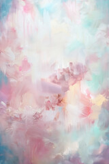 Fototapeta premium Abstract pastel painting with soft brushstrokes creating a soothing ethereal texture, blending pink, blue, and white colors