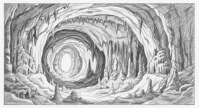 Cave interior illustration stalactites and stalagmites artwork perspective