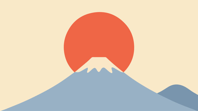 Japan mountain emblem with sun