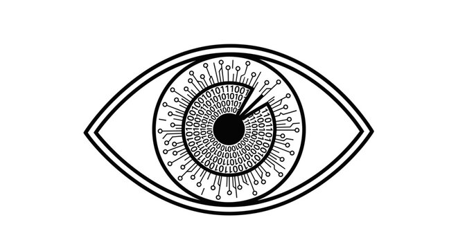 Digital Eye with Binary Code Iris and Circuit Board Pattern