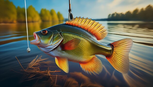 a beautiful crappie on a line and a hook with worms