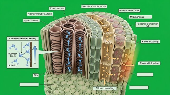 Cross-section of layered sedimentary rock formation with geological samples on green background