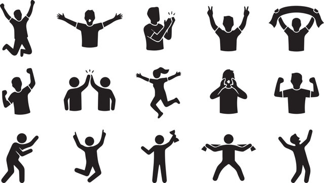 Black silhouettes of people celebrating and expressing joy