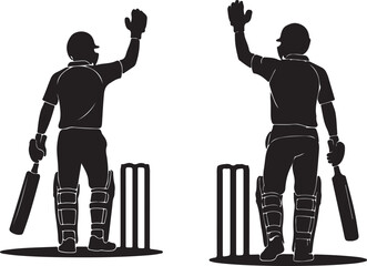 Cricket players waving with bats and wickets © Mst. Taslima Akhter