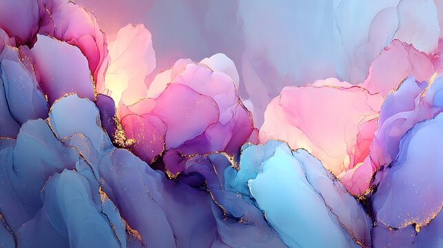 Abstract 3 d render of pink and blue flowing liquid with light effects background