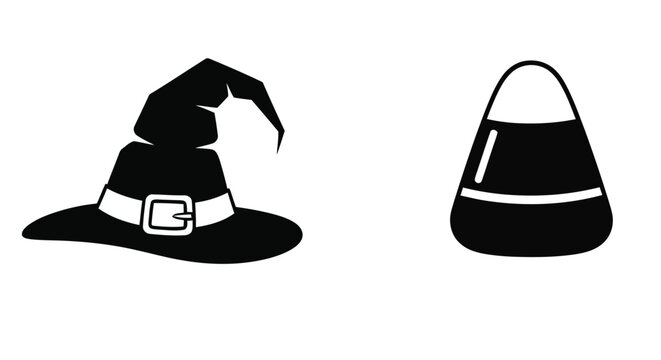 halloween icons set with witch hat and candy corn
