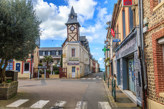 Charming Village Street View Leading to the Sea in Historic Yport, Normandy, France