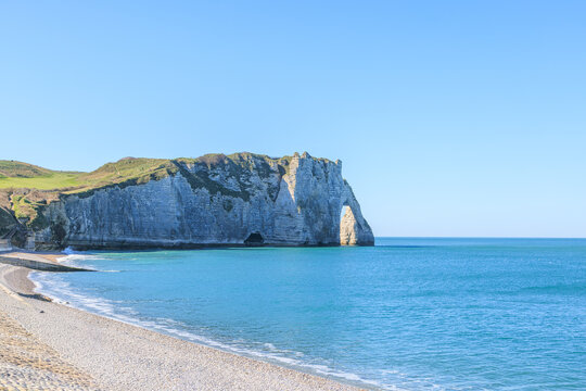 Scenic View of the White Chalk Cliffs and Natural Arch of &Eacute;tretat in Normandy, France