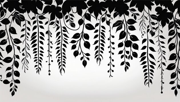 black silhouette hanging vines and leaf borders