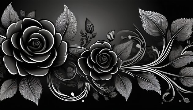 black rose vine with leaves border