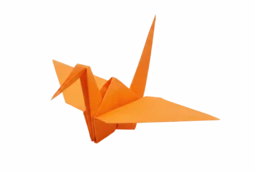 Fotobehang Kraanvogels Vibrant Orange Handcrafted Origami Paper Crane  © Nadira