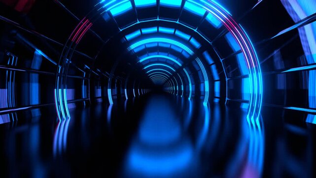 Blue and Pink Abstract Round Neon Tunnel Dark Aesthetics Background VJ Loop in 4K