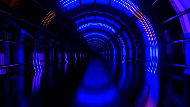 Deep Blue and Orange Abstract Round Neon Tunnel Dark Aesthetics Background VJ Loop in 4K