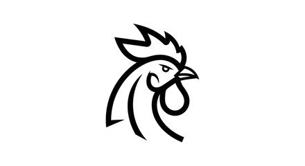 Minimalist black and white rooster head line art logo © joko