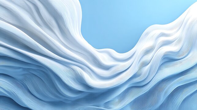 Abstract background, white and blue, flowing fabric with, soft folds and highlights
