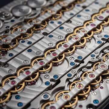 Precision engineering of mechanical watch movement with gold gears