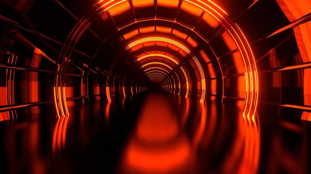 Red and Orange Abstract Round Neon Tunnel Dark Aesthetics Background VJ Loop in 4K