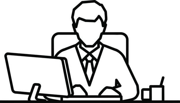 Professional businessman working on computer line icon with businessman computer professional business employee corporate technology executive occupation