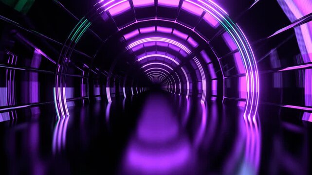 Turquoise and Purple Abstract Round Neon Tunnel Dark Aesthetics Background VJ Loop in 4K
