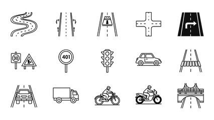 Fototapeta premium Vector Icon Sheet of Various Road Signs and Transportation Symbols