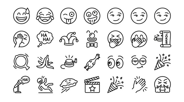 Funny Faces and Comedy Icons Set: Emojis, Jokes, Pranks, Laughter, Clipart
