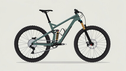 Fototapeta premium Mountain bike with suspension system in green color on rugged trail for outdoor recreation