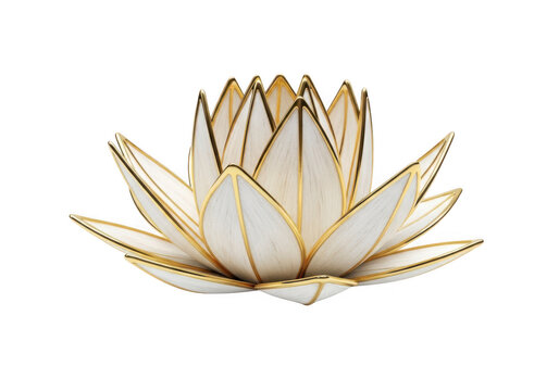 Elegant 3D White Lotus Flower with Gold Trim Borders